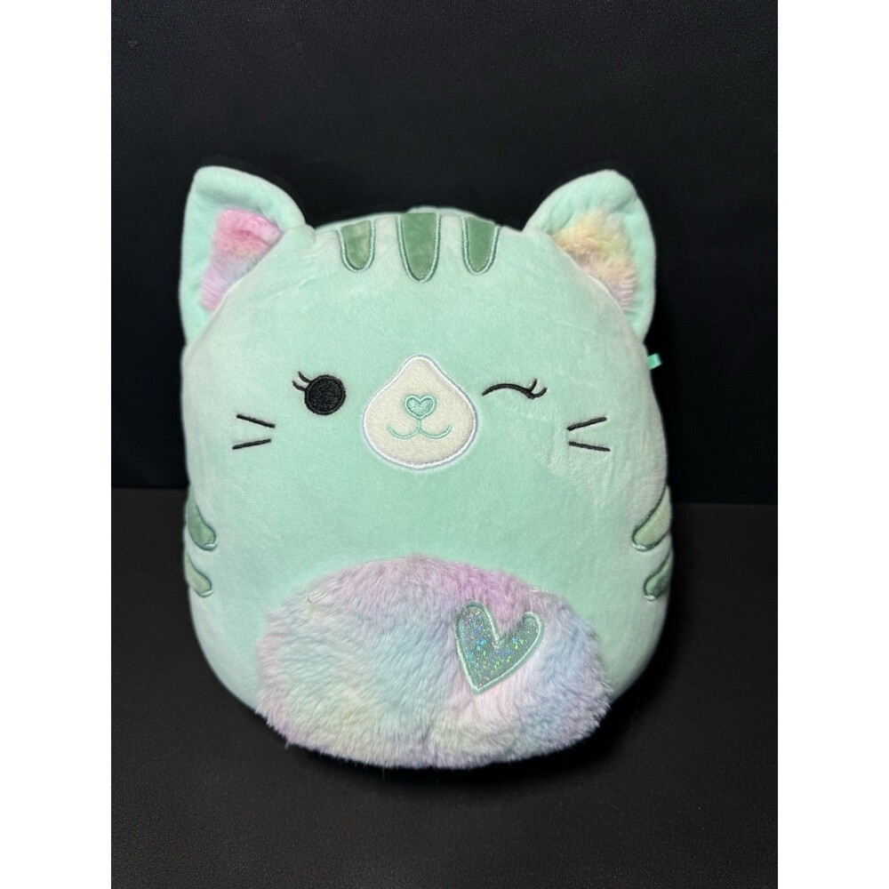 Squishmallow 12" Corinna Tabby Cat Blue Fuzzy Heart Belly Valentine Plush